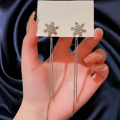 Trendy Crystal Snowflake Long Chain Earrings