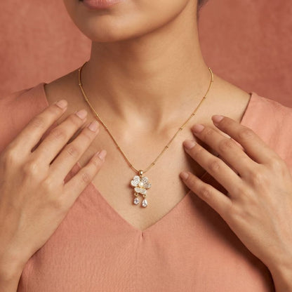Floral Pearl Pendant Necklace for Women | Gold Plated Anti Tarnish Necklace