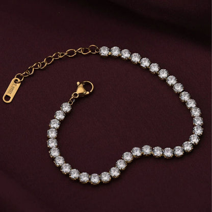 Anti Tarnish Gold Plated Tennis Bracelet for Women | Stainless Steel Fine Diamond Bracelet