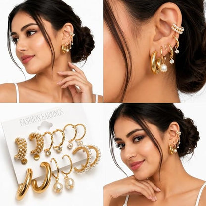 Combo of 9 Pair Gold Earrings Set for Women & Girls