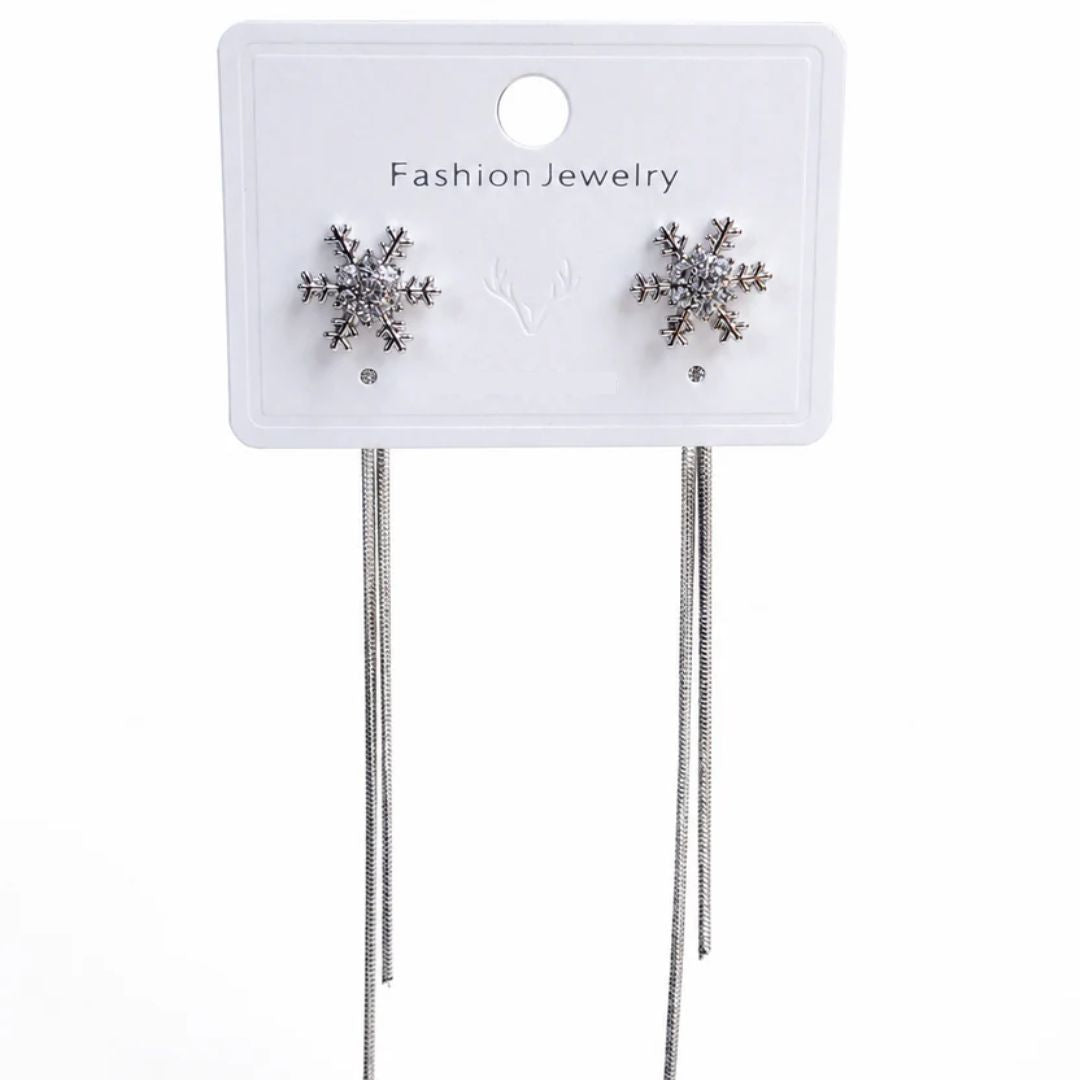 Trendy Crystal Snowflake Long Chain Earrings