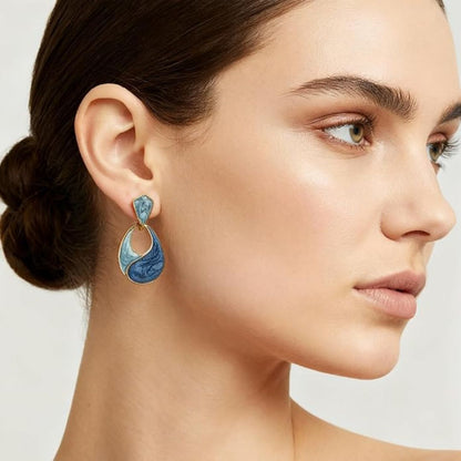 Ocean Swirl Blue Enamel Drop Earrings
