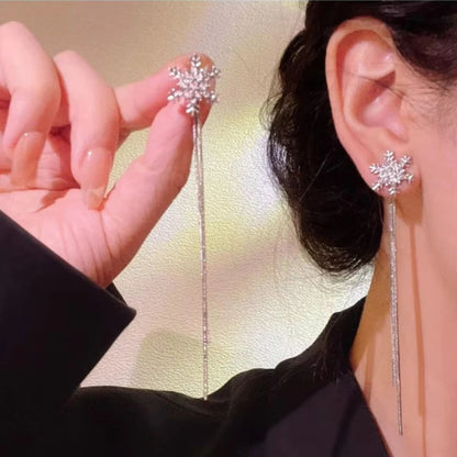 Trendy Crystal Snowflake Long Chain Earrings