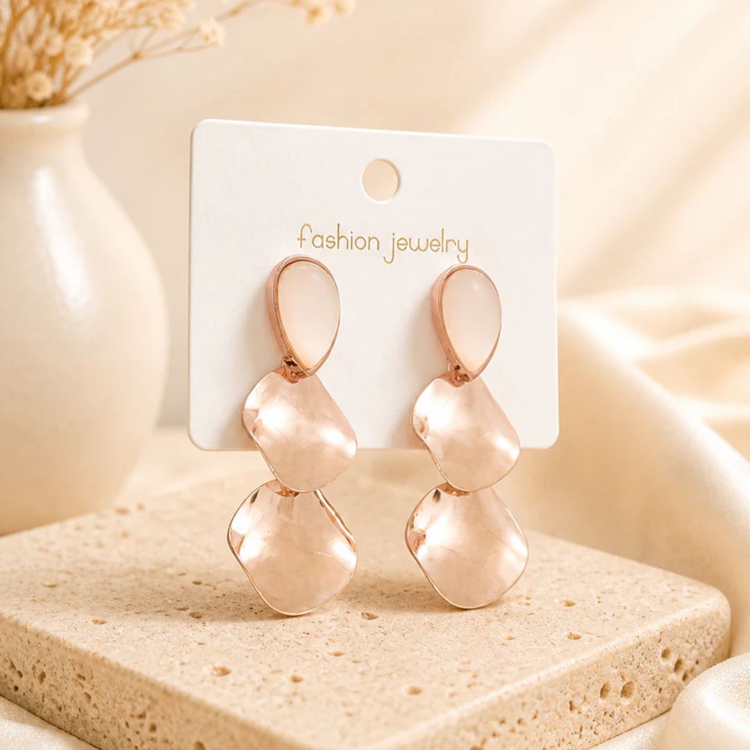 Rose Gold Hammered Petal Drop Earrings