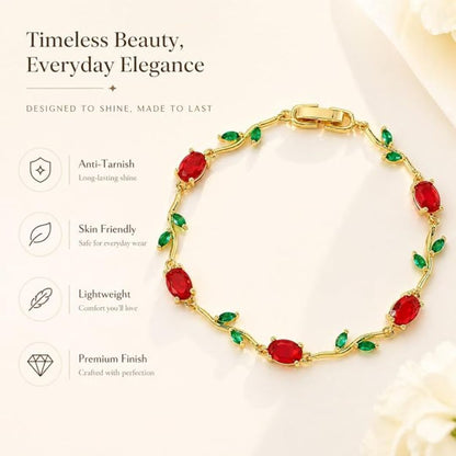 Tulip Floral Bracelet | Red & Green Stone Stainless Steel