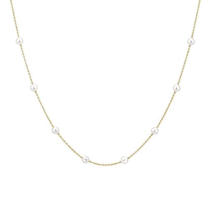 Pearl Station Necklace for Women | Gold Plated Chain with White Pearl Beads