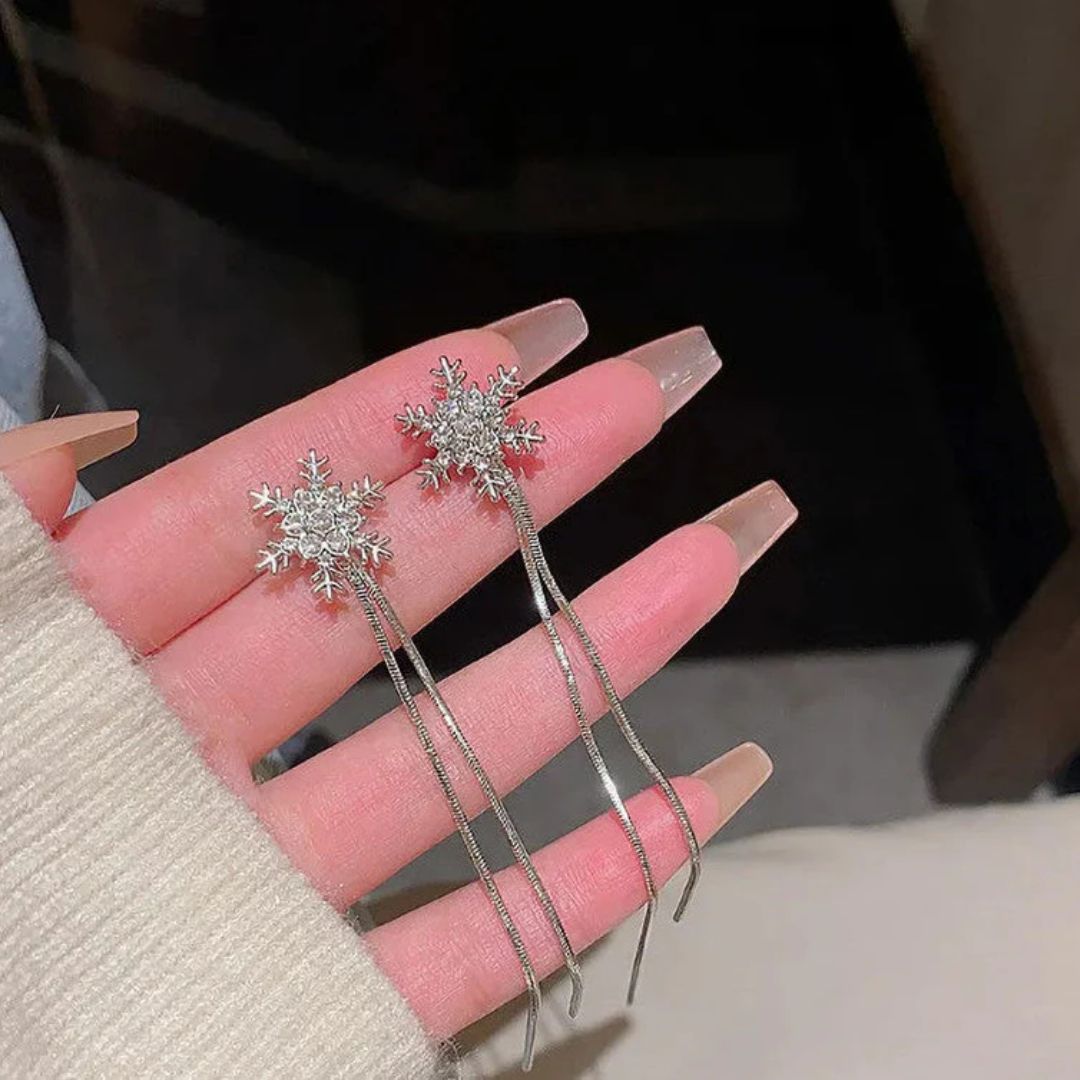 Trendy Crystal Snowflake Long Chain Earrings