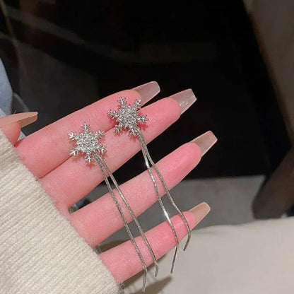 Trendy Crystal Snowflake Long Chain Earrings