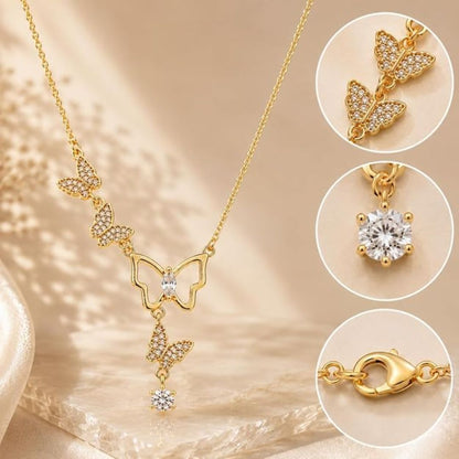 Butterfly Long Anti Tarnish Layered Necklace for Women | Gold Tone Multi-Strand Necklace