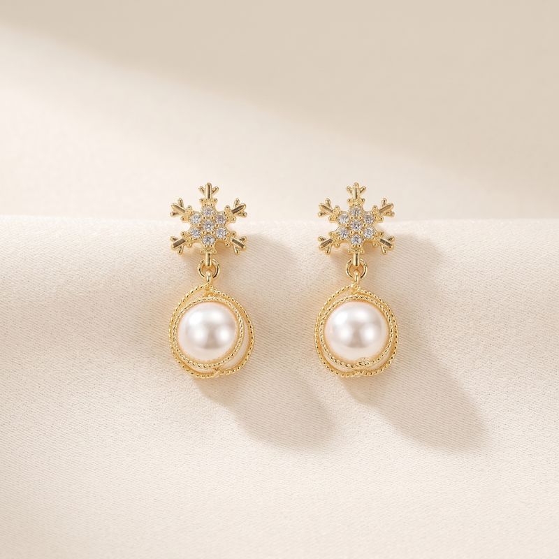 Luxury gold-plated pearl dangle earrings by Prionori for women