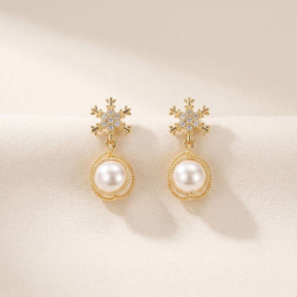 Luxury gold-plated pearl dangle earrings by Prionori for women