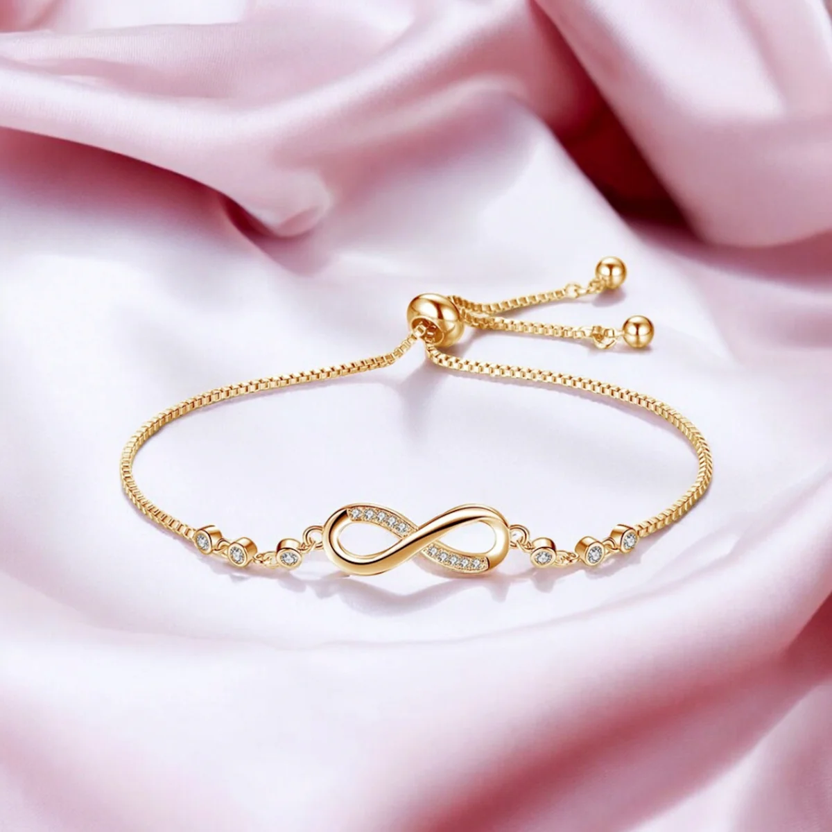 Gold Plated Infinity Bracelet with Cubic Zirconia Stones